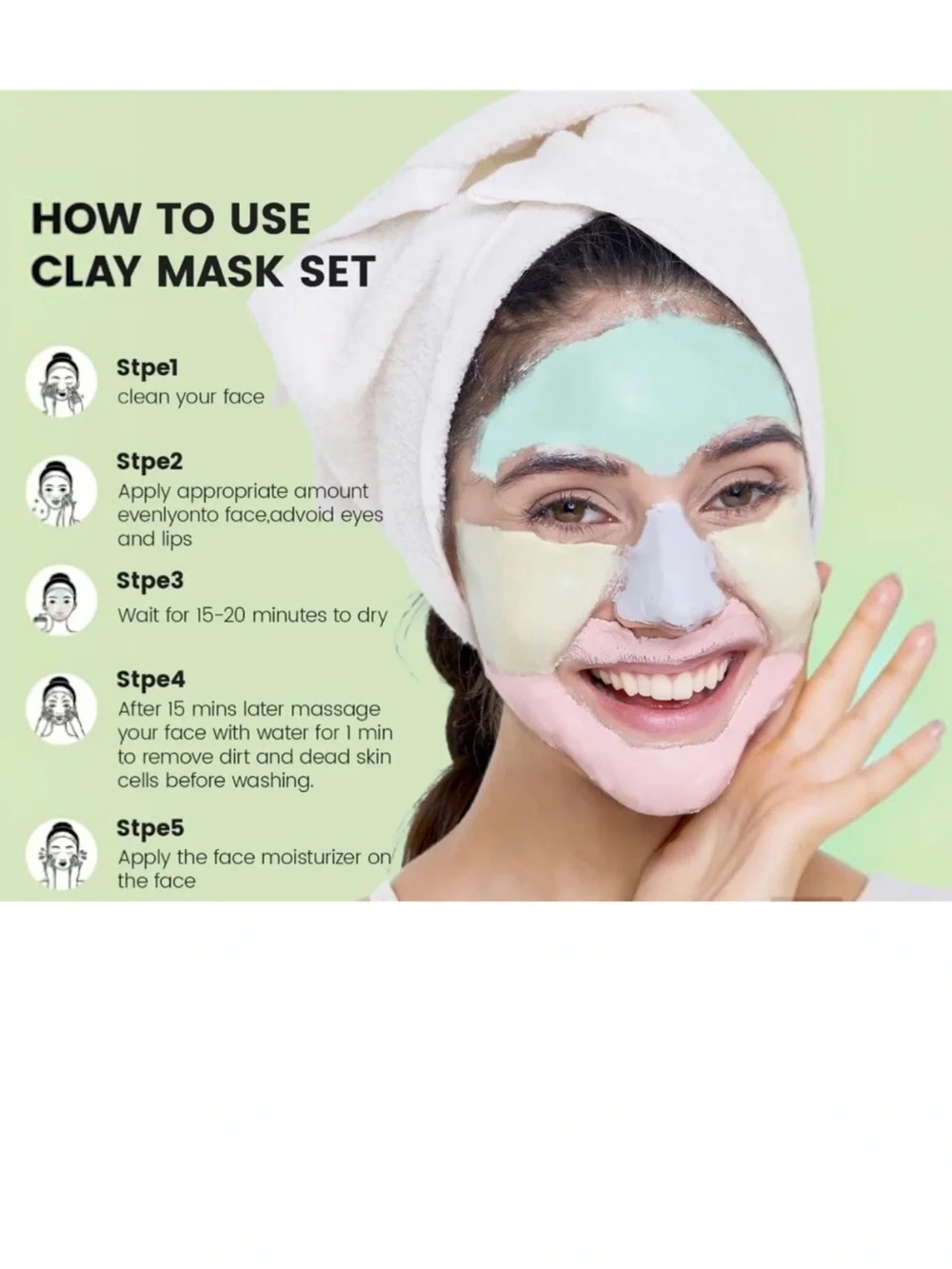 DVK 4 Color Clay Mask Set Spa Facial Gift Set w/ Applicator NIB 7.05 oz
